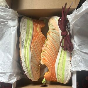 Hoka Orange and Green Sneakers with Cushioned Support